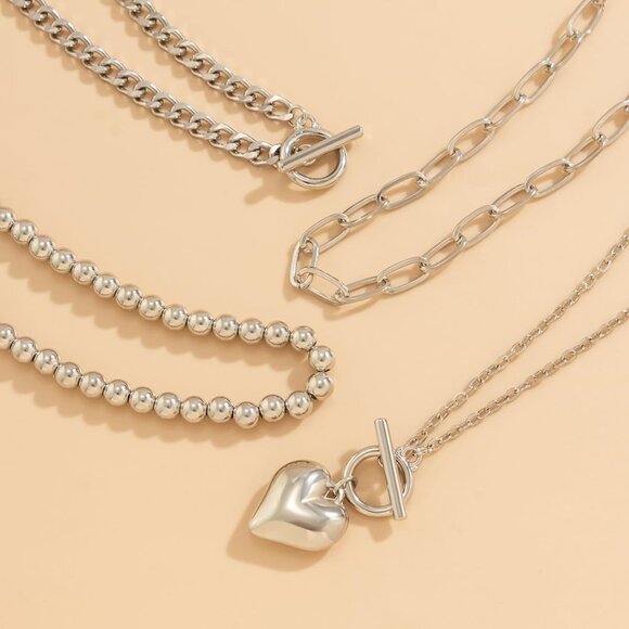 Layered Gold Necklace for Women Non Tarnish Chunky Paperclip Heart Jewelry Set - Picture 7 of 8